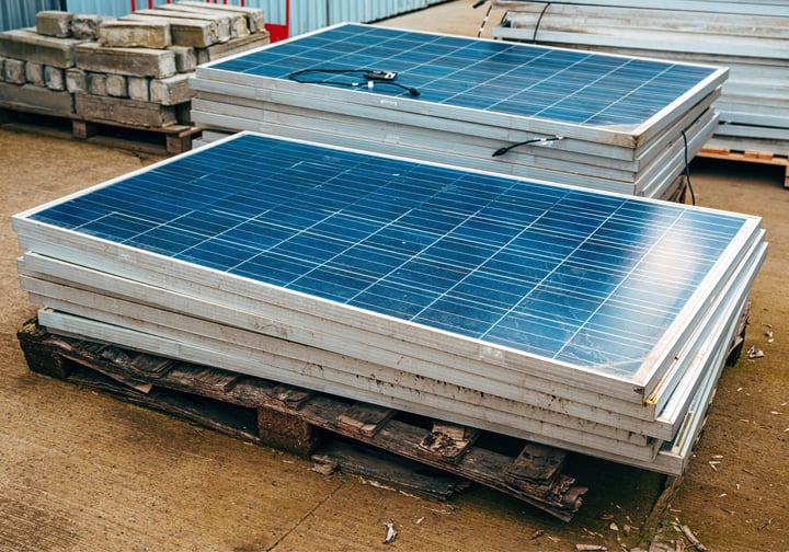 Stacked solar PV modules. 